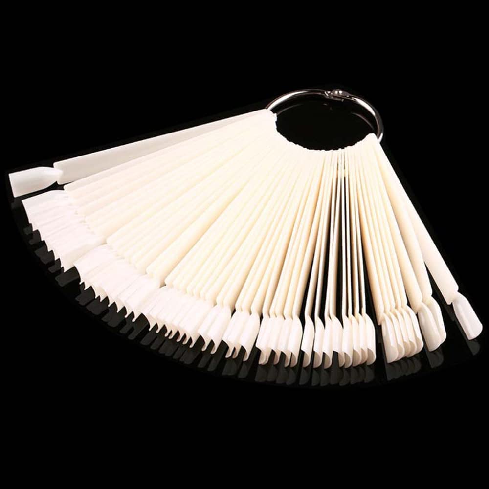 COSLUXE Fan-shaped Nail Art Tips Display Polish Board Display Practice Sticks Tool with Metal Screw Split Ring Holder (Natural, 100 pcs set) 2