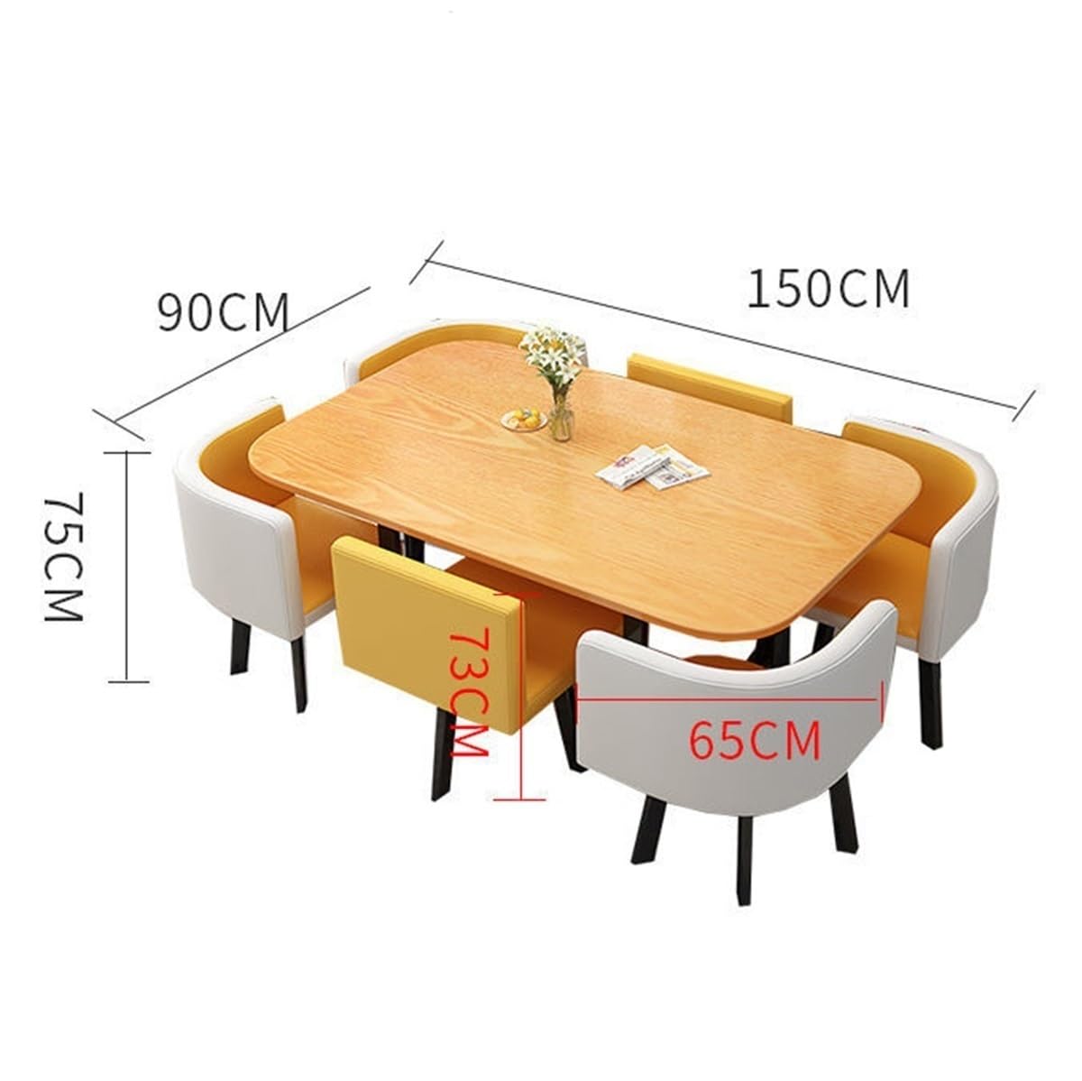 Nowoczesny Zestaw Stołowy 90 * 150 Cm Dla 6 Osób Z Tapicerowanymi Krzesłami, Idealny Do Kuchni Konferencyjnej, Recepcji I Negocjacji. Zawiera 6 Stolików Kawowych W Kolorze Białym I Zielonym, Stylowy