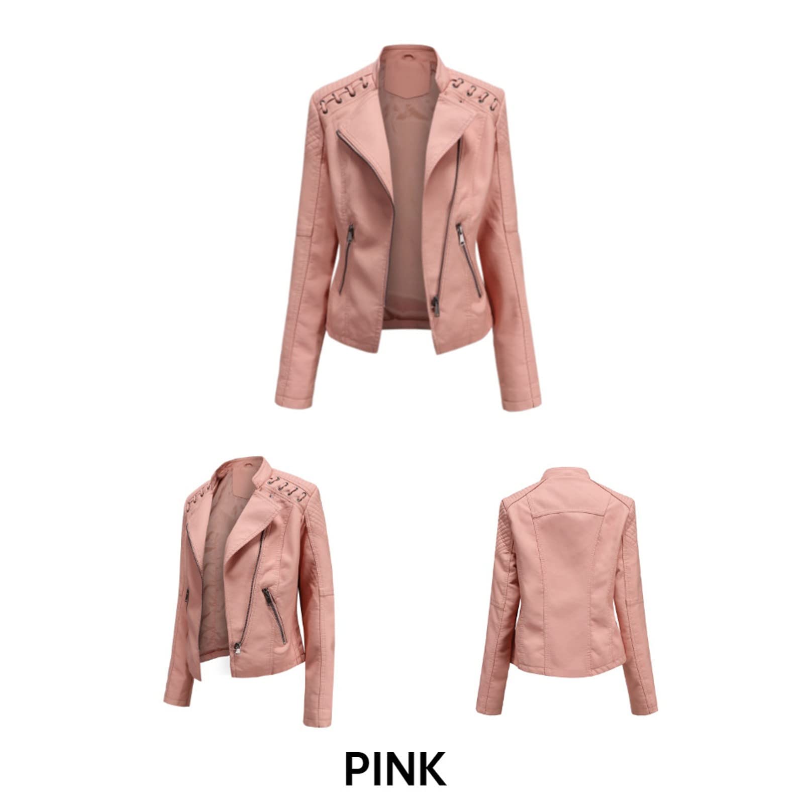 Damen Hemd Jacke – Damen Motorjacke Mantel Zip Biker Kurz Punk Tops Kurzmantel Check
