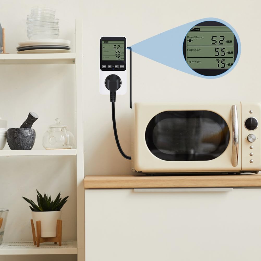 Régulateur d'humidité 230 V, thermostat numérique hygrostat prise avec capteur, interrupteur de température, régulateur d'humidité pour serre, terrarium, humidificateur, aquarium