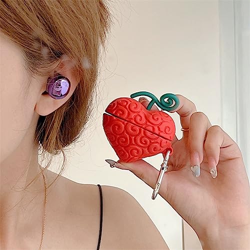 Image of for Samsung Galaxy Buds 2 Pro /Pro /2 /Live /FE Cover, Cute Popular Cartoon Devil Fruit Shape Silicone Headphone Case with Hook (Love Heart)