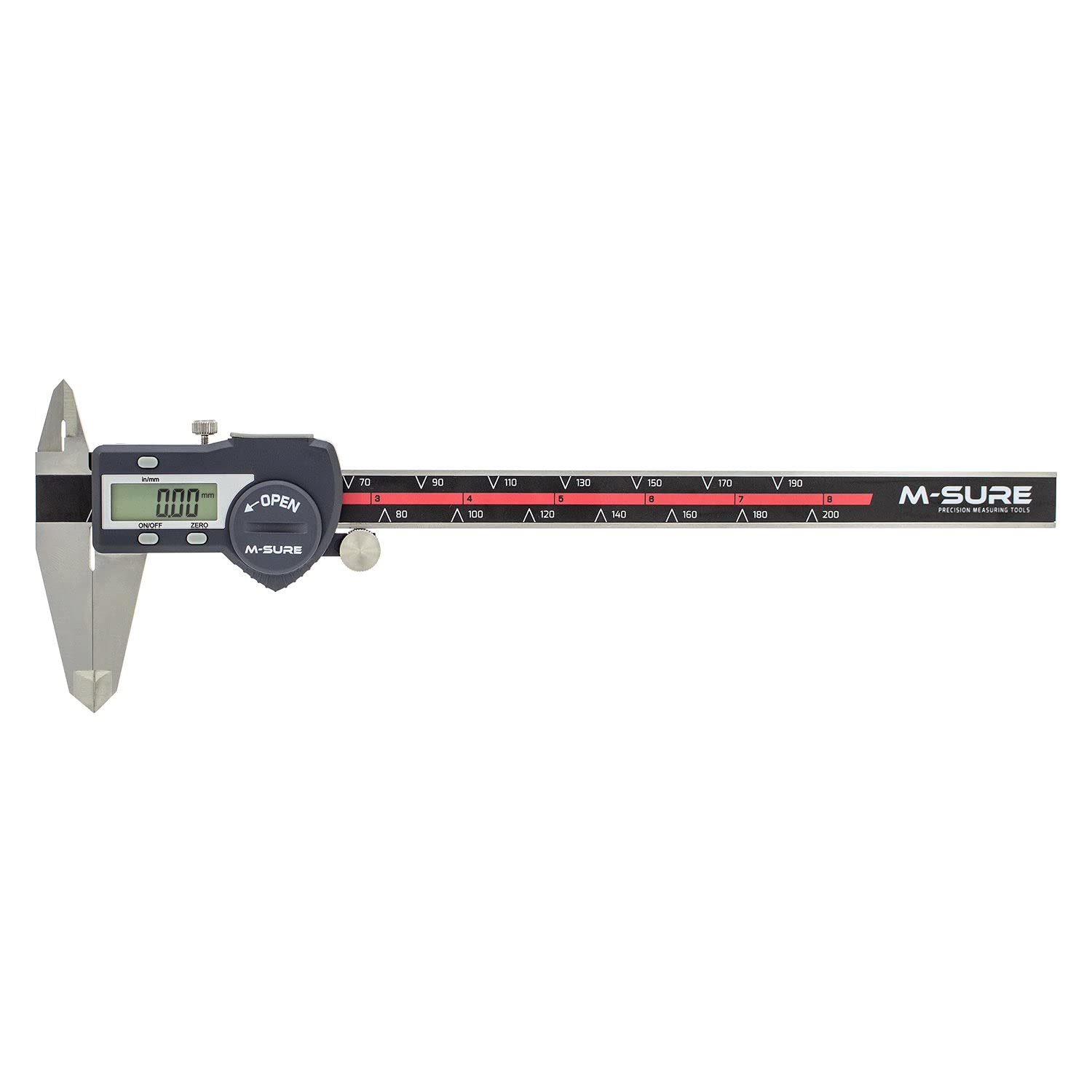 M-SUREMS-220-200 Precision Digital Caliper 0-200mm (0-8") Metric Imperial Large LCD Display Measuring Micrometer Gauge