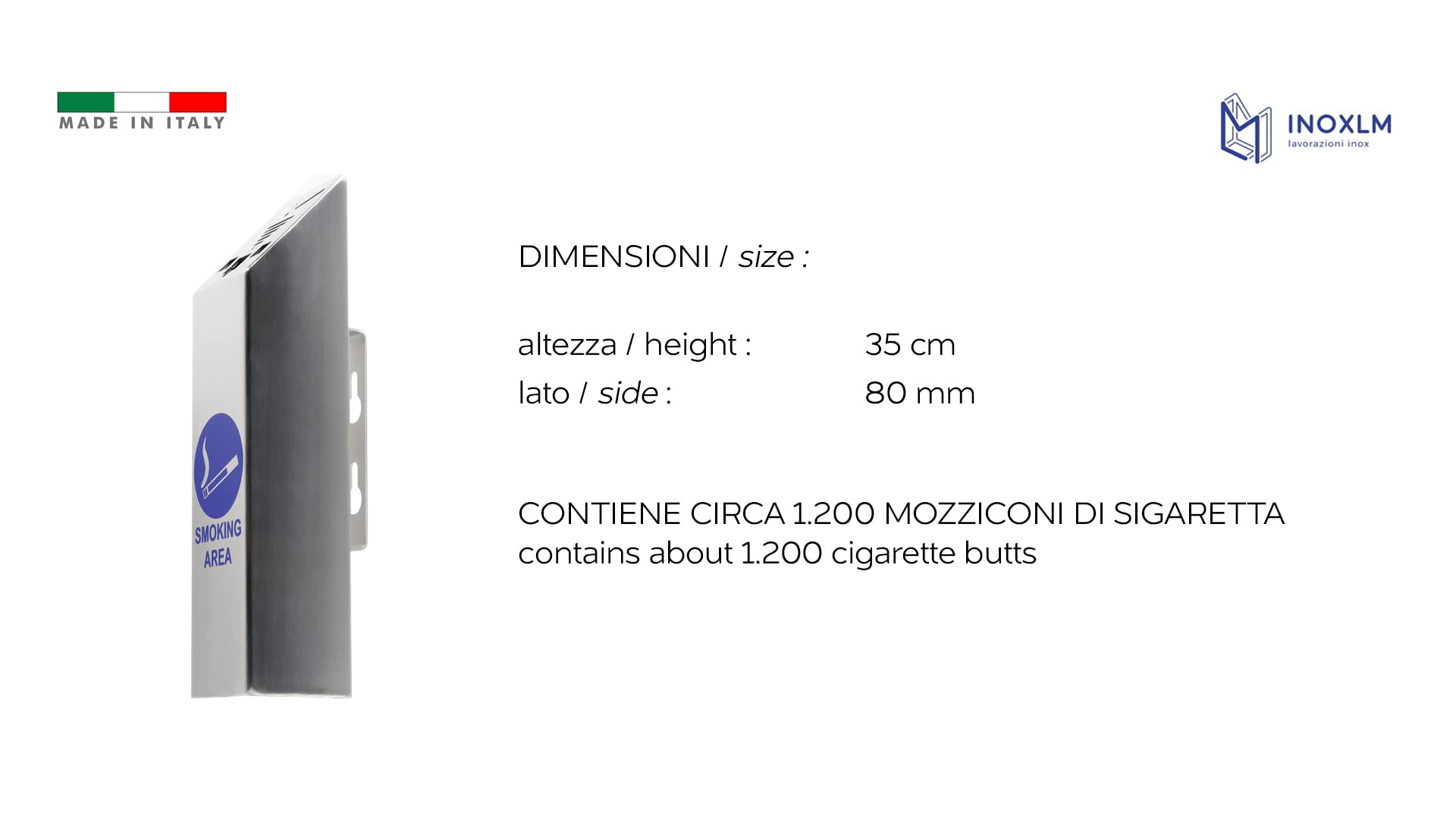 Posacenere in Acciaio Inox da Esterno da Parete a Muro per abbellimento per Pub Bar Pizzeria Ristorante portasigarette