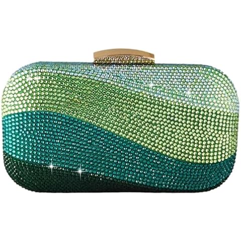 Boutique De FGG Sea Wave Luxury Crystal Clutch Evening Bags for Women Gradient Green Rhinestone Wedding Handbags and Purses Cover