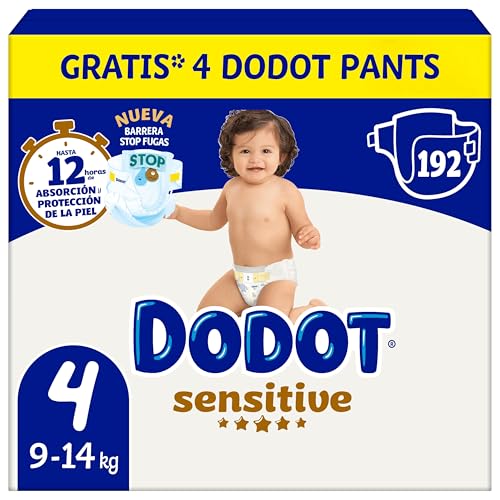 Caja de pañales Dodot Sensitive Talla 4 que incluye 192 pañales, indicado para bebés de 9 a 14 kg