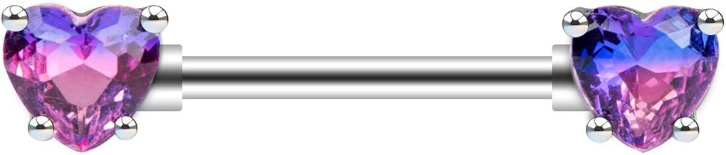 Excepro 2PCS Nipple Barbell 316L Surgical SS PVD Plated Multi-color Red Blue Rainbow Pink Purple CZ Heart shaped Nipple Piercing Shiny Sparkingly Nipple Rings - Image 3