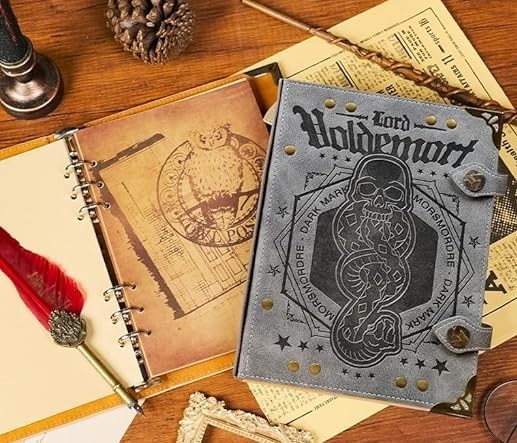 Image of Gifts- Harry Potter Diary Notebook A5 Vintage Journal, Magic Theme Refillable Planner with Hogwrts Letterhead Pages, Collectible Writing Notepad, Stationery Gift for Fans (Voldemort)100 Pages
