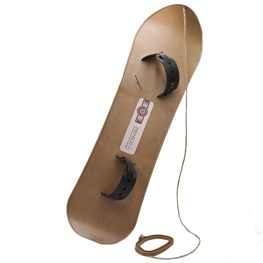 MOLTI PRO ECO Wood Snowboard pour enfants à partir de 5 ans avec fixations et corde de traction 80 x 23 cm - Luge pour premier entraînement