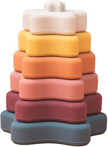 Promise Babe Juguetes apilables, anillos apilables de silicona, juguete de dentición con forma de estrella, bloques de construcción suaves, juguete