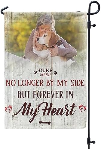 Personalized Pet Memorial Garden Flag For Loss Of Dog Cat Pet No Longer By Side But Forever In Heart Pawprint Custom Name Photo Pet Loss Gifts Double Sided Outdoor Flag For Anniversary