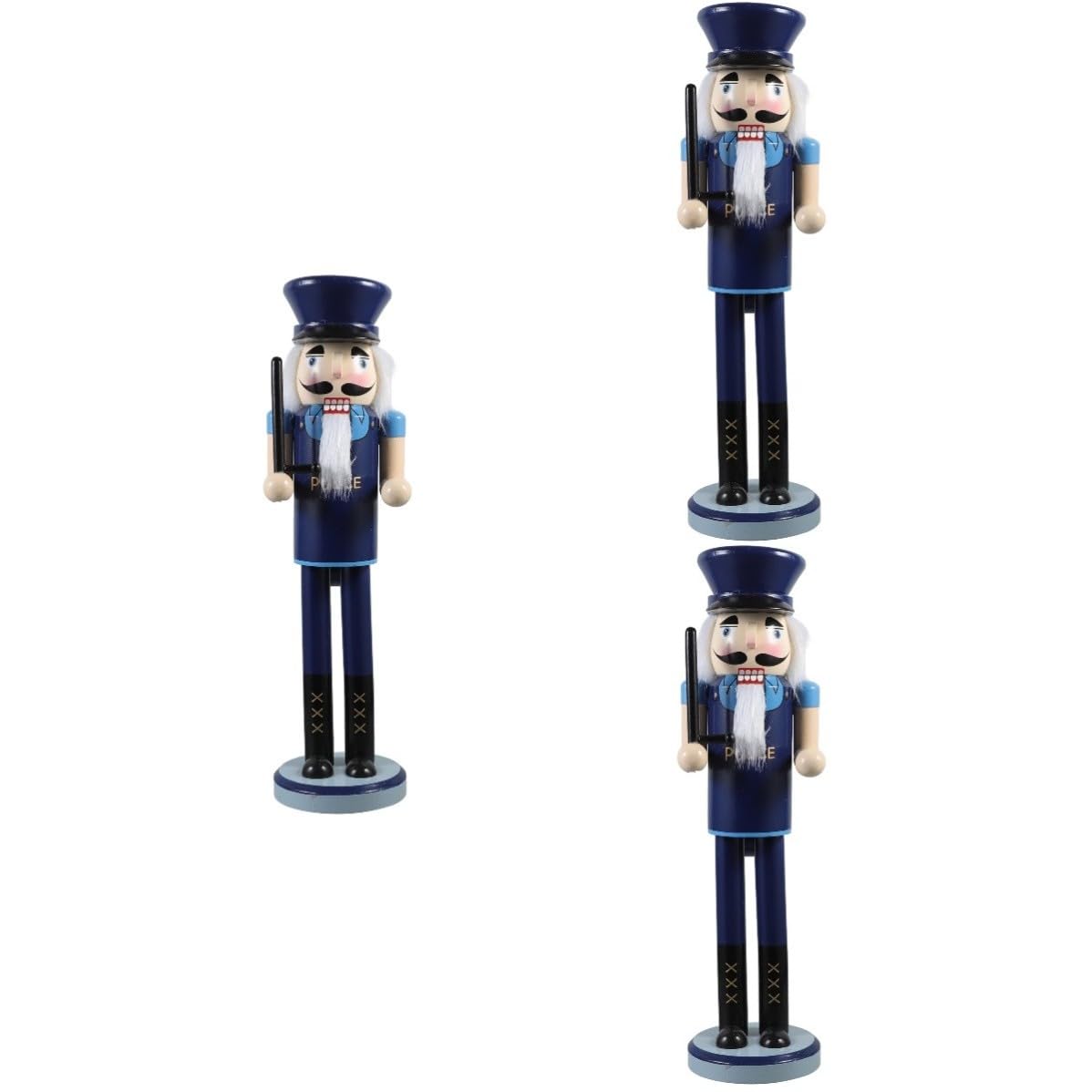 FRCOLOR 3 Piezas Muñeco Cascanueces Policía Azul de Madera para Navidad