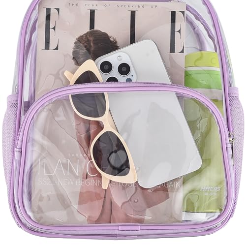 Image of Busiuw Clear Backpack for Stadium Events 12x12x6 with Front Pocket for Concert Sport Fashion Women Backpack Events Work Travel(Light purple)