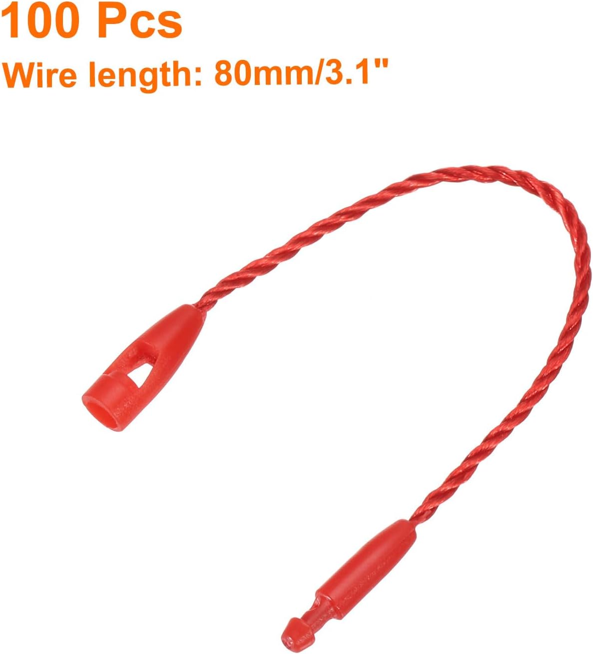 MECCANIXITY Cotton Hang Tag String Snap Lock Pins Loop Price Tag Fastener Plastic Tags Ties Red 3.2 Inch Pack of 100