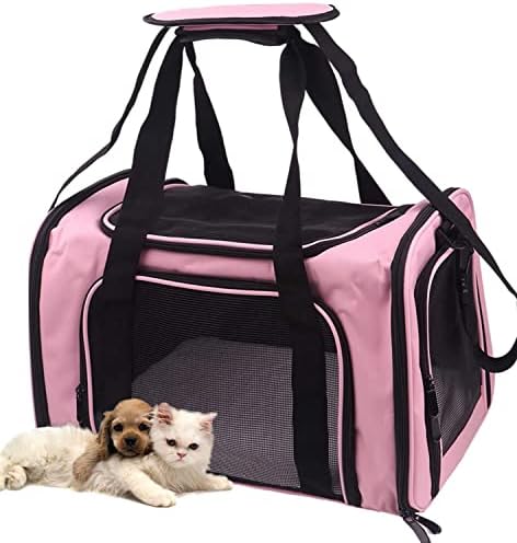 Petbuy Pet Carrier Bag for Dog Cat,Portable Pet Bag Folding Fabric Pet Travel Carrier Pet Cage for Small Dog,Collapsible Puppy Messenger Pet Bags Airline Approved，Breathable & Durable,Pink Color