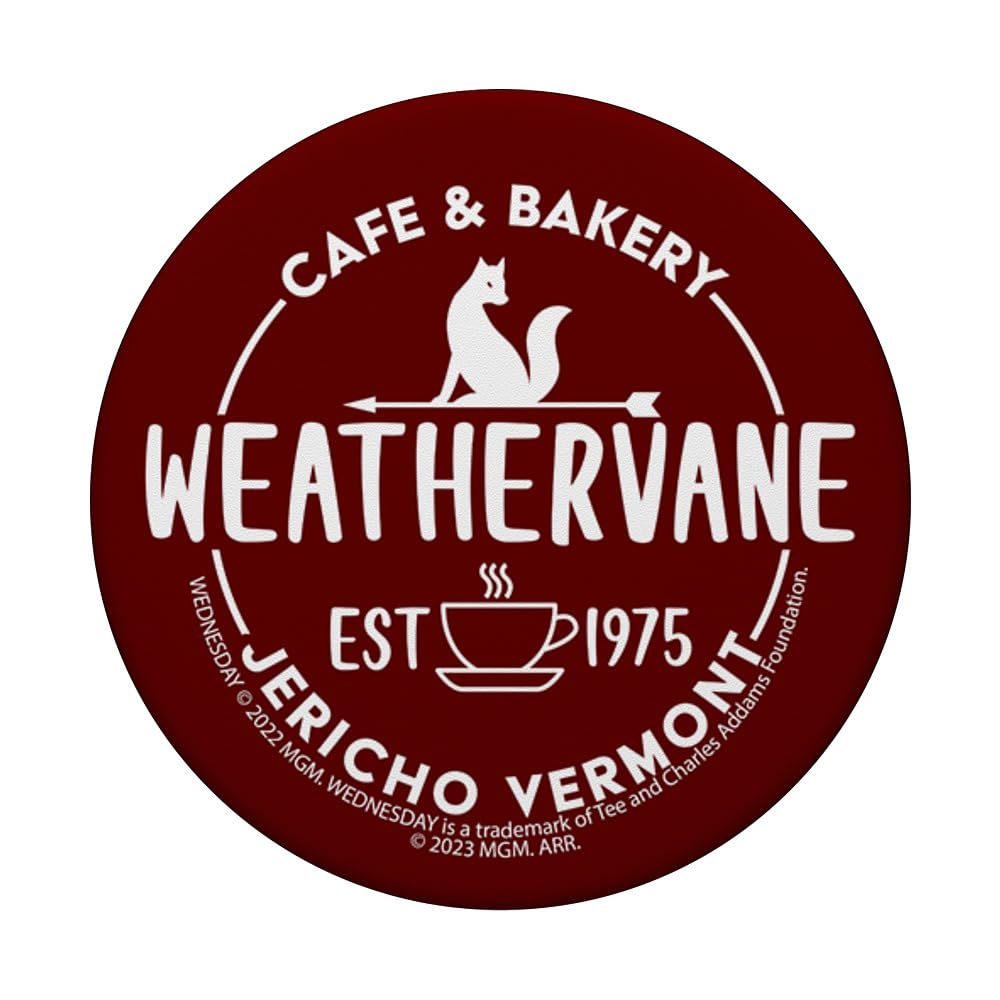 Wednesday Weathervane Cafe & Bakery Est 1975 Jericho Logo PopSockets Swappable PopGrip, Black - Image 3