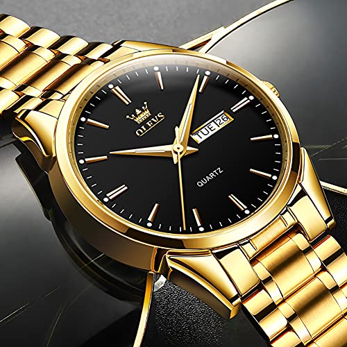 Image of OLEVS Mens Gold Watches Analog Quartz Business Dress Watch Day Date Stainless Steel Classic Luxury Luminous Waterproof Casual Male Wrist Watches