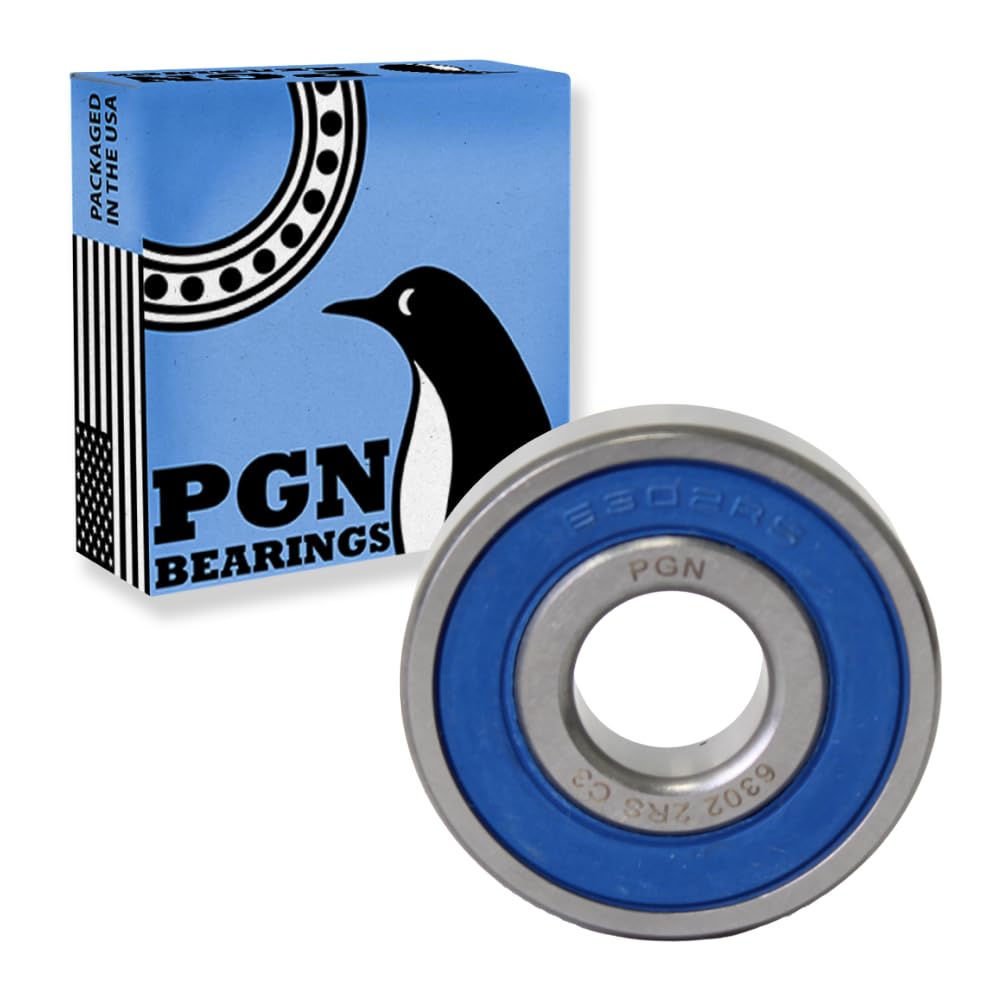 PGN (50 Pack) 6302-2RS Bearing - Lubricated Chrome Steel Sealed Ball Bearing - 15x42x13mm Bearings with Rubber Seal & High RPM Support