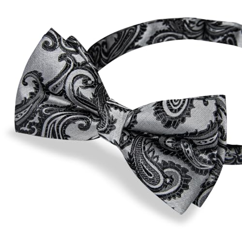 Image of DiBanGu Paisley Pre-Tied Bow Ties for Men Silk Adjustable Bowtie and Pocket Square Cufflinks for Wedding Party