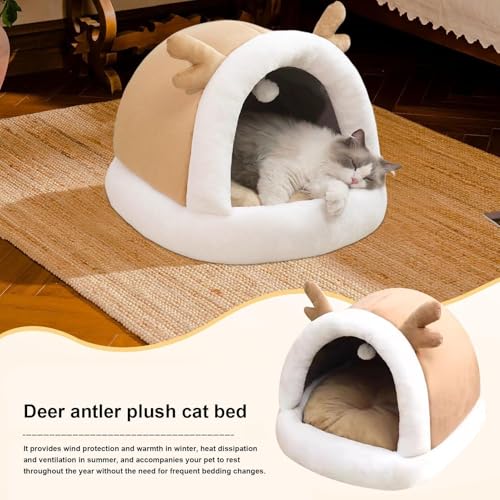 Nid en peluche antidérapant et lit fermé isolant pour chat et chiot - 4