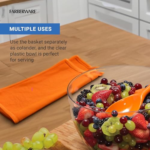 Essoreuse à salade avec couvercle de déshydratation, appuyez et tournez pour un séchage efficace des légumes verts, herbes, baies et fruits