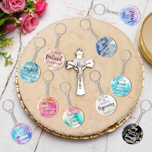 Image of clothmile 100 Pcs Bible Verse Keychains Christian Keyrings Marble Keychains Acrylic Religious Key Rings for Women