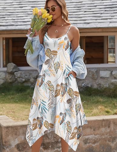 Image of Zeagoo Women Summer Midi Dresses 2026 Hawaiian Bohemian Beach Cover Up Sundress Spaghetti Strap Casual Dress with Pockets