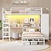 VIAGDO Bunk Bed Twin Over Twin with Hall Tree, Charging Station and LED Lights, L-Shaped Bunk Bed with Desk, 5 Storage Drawers, Twin Bunk Beds with Guardrail & Stairs, No Box Spring Needed, White