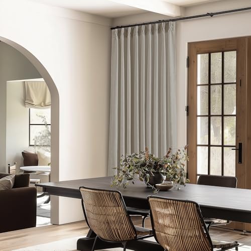 Image of Burlywood Taupe Pinch Pleated Linen 108 Inch Curtains 60 Inch Width for Living Room Divider Light Filtering Semi Sheer Extra Wide Patio Curtains for Sliding Door Floor Ceiling Picture Window 60x108