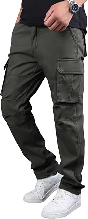 HUNGSON Mens Casual Hiking Pants Cotton Drawstring Fashion Cargo Pants