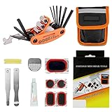 Bike Repair Tool Kit, Emergency Bicycle Tube & Tire Repair Patch Bag, Trek Multi Tools Set for Cycling, Road Mountain Bikes Seat Accessories with Car Multitool Box Wrench, Screwdriver - Accessory Kits