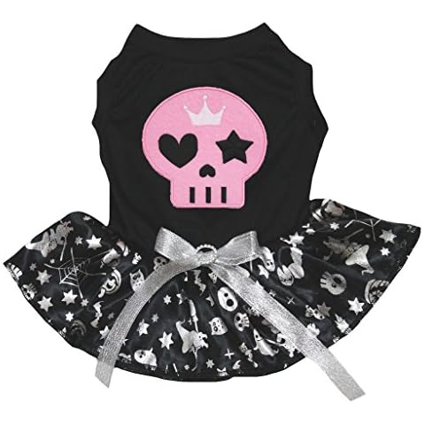 Petitebella Pink Skull Face Puppy Dog Dress (Black/Silver Halloween, Large) Cover