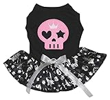 Petitebella Pink Skull Face Puppy Dog Dress (Black/Silver Halloween, Medium)