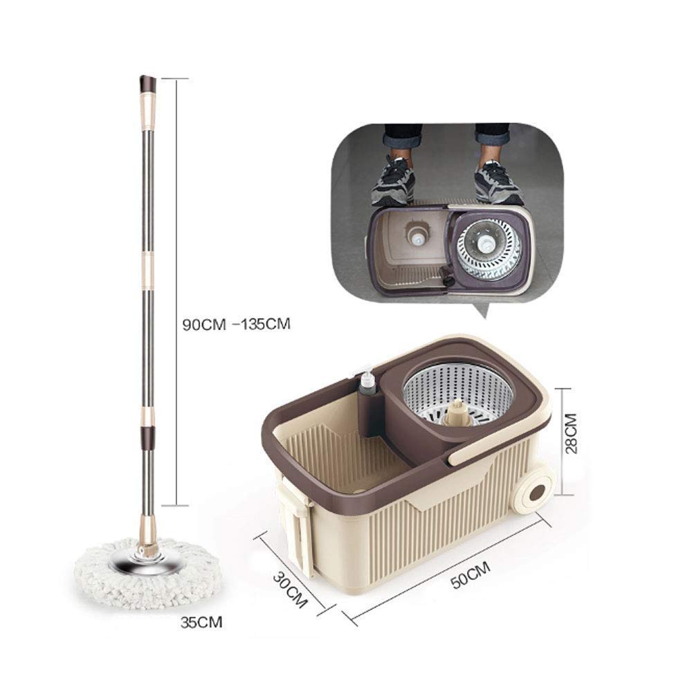 Fregona - Sistema de Cubo de fregona giratoria Fregona giratoria de Lujo de Acero Inoxidable con recambios de Cabezal de Repuesto de Microfibra