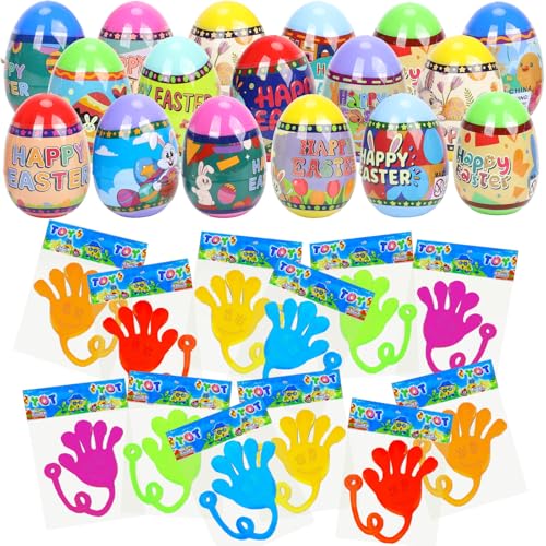 VOMAOK Easter Eggs Filled with Sticky Hands – 24 Pack Pre-Filled Easter Eggs for Kids, Easter Egg Hunt,Party Favors,Basket Stuffers, Easter Gifts