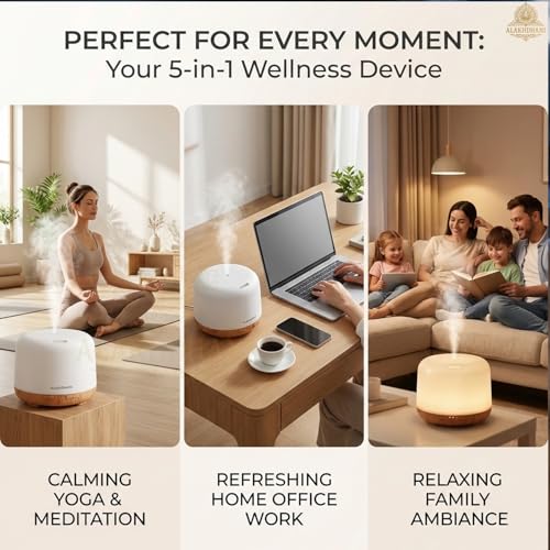 Image of 500 ml Essential Oil Diffuser | Ultrasonic 5-in-1 Aromatherapy Humidifier | Timer & Auto-Off Safety | Quiet Air Humidifier | LED Night Light