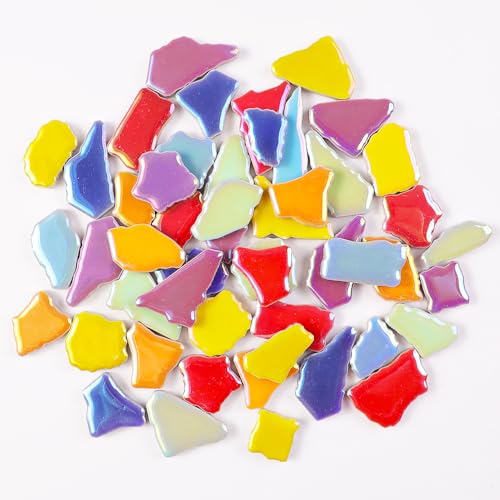 Azulejos de mosaico de cerámica pequeños de 1 libra para manualidades artísticas a granel, mezcla de colores mezclados, azulejos de cerámica de porcelana irregulares esmaltados para adultos y niños,