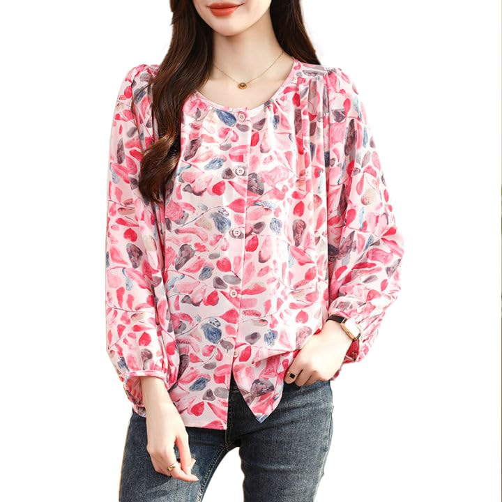 Image of TOPLOT Women's Shirt Top | Elegant Floral and Artistic Prints for a Stylish Look | Long Puffed Sleeves for a Trendy Touch | Stylish Available in Pack of 2 (5233)