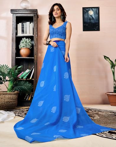 Image of SIRIL Women's Printed Chanderi Cotton One Minute Ready to Wear Saree with Unstitched Blouse Piece