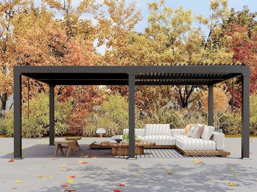 Image of 10X20 FT Louvered Pergola with Adjustable Roof, Integrated Drainage System, Easy Installation, Outdoor Pergola for Backyard, Garden, Poolside, Hardtop Gazebo