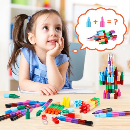 ECHOCUBE 24 Stück Stapelbare Buntstifte Kinder, Regenbogen Baustein Set für Junge & Mädchen… – Ansicht 3