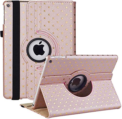 LXS New iPad 10.2 Case 2020 iPad 8th Generation Case / 2019 iPad 7th Generation Case, 360 Degree Rotating Multi-Angle Viewing Folio Stand Cases with Pencil Holder (Star-Rose Gold)