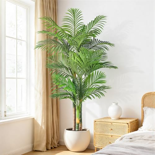 Keeplush 6ft Tall Triple Golden Cane Palm Artificial Tree Large Tropical Palm Tree UV Resistant Fake...