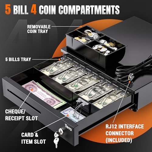 Tera Gaveta de caixa registradora SAFE40.6 cm para ponto de venda, sistema de ponto de venda, com 6