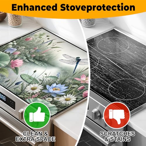 Image of Stove Top Cover for Home Decoration Kitchen Pad Washable Cooktop Covers Countertop Stove Protector Mat for Home Kitchen Cooktops (dragonfly, 28 inchx20 inch)