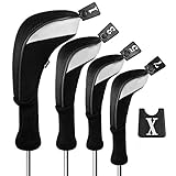 Andux Juego de Cubiertas de Cabeza de Madera para Palos de Golf de 460cc, 4 Unidades Negro