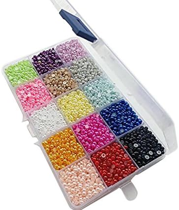 Chenkou Craft 10000pcs Assorted 15 Colors Imitation Half Flatback Pearl Bead 4mm Gem Scrapbook Craft DIY Beads + Plastic Box