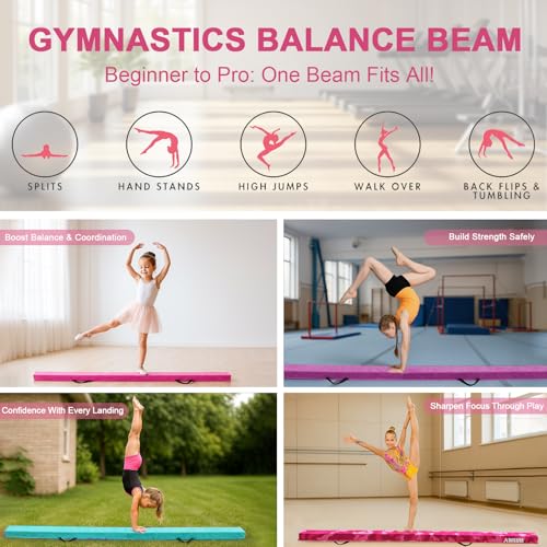 AWSUM Folding Gymnastics Balance Beam, 6ft Toddler Balance Beam w/Carry Handles Anti-Slip Base for Kids, Beginners & Professional