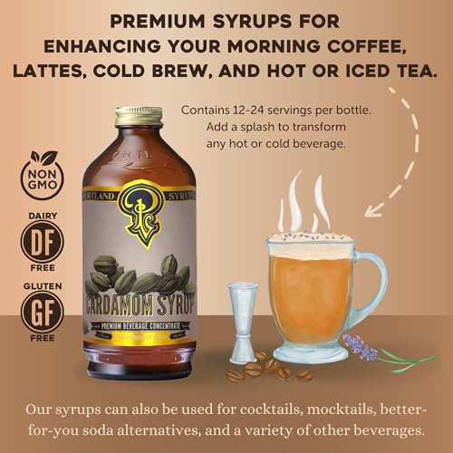 Image of Portland Syrups Cardamom Syrup - Flavoring for Coffee, Lattes, Cold Brew, Macchiatos, Cocktails, & Desserts - Ideal for Drinks & Adding a Flavor to Any Beverage - 12 oz, 24 servings (Pack of 1)