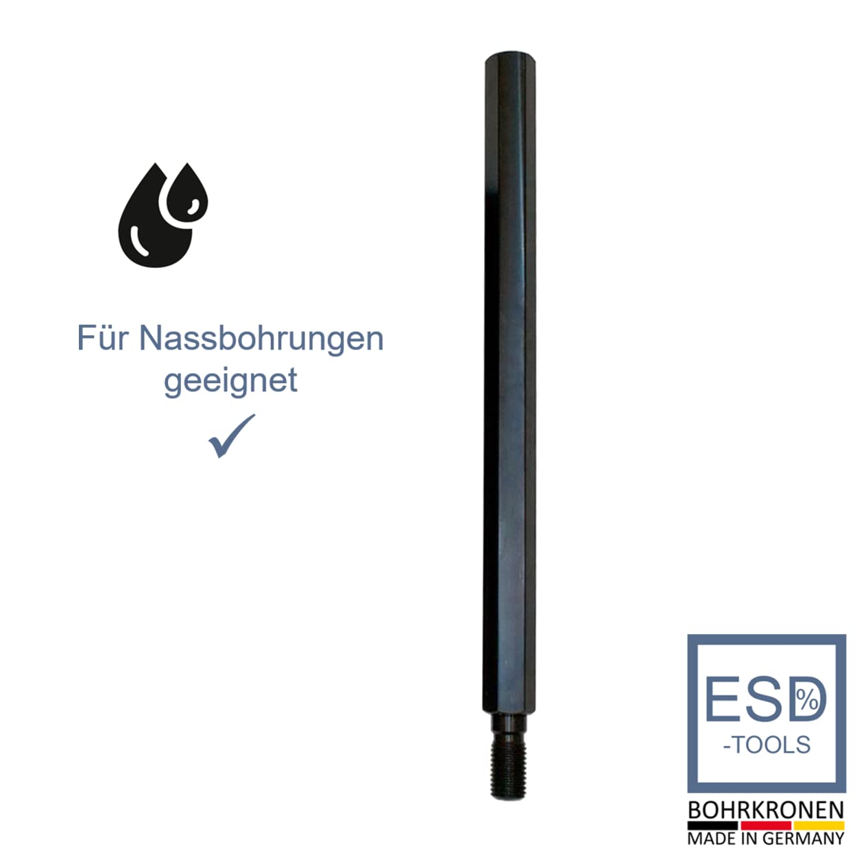 ESD-TOOLS | Extensión de brocas de diamante con tomas de 1 1/4 pulgadas y 500 mm de longitud útil, adaptador para sierras de corona y brocas de lata | (1 1/4" - NL: 500 mm)