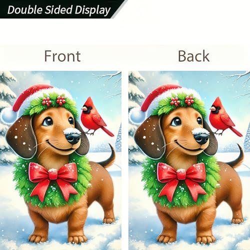 Image of BlissYard Winter Yard Flag Dachshund Cardinal 12x18 Inch Polyester